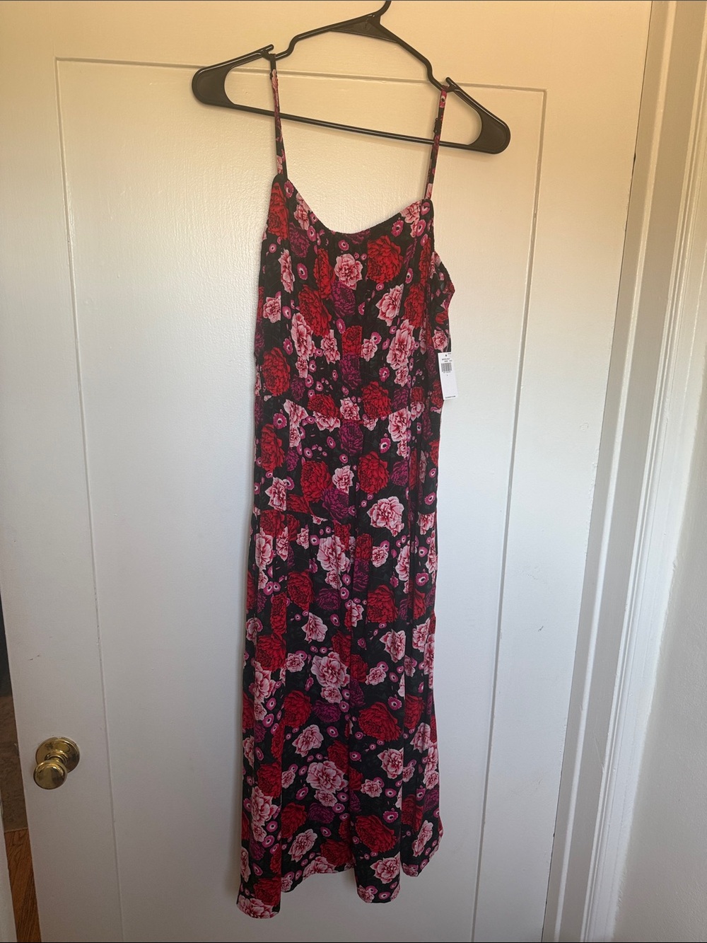 Old Navy Black Maxi Dress with Red and Pink Floral Print